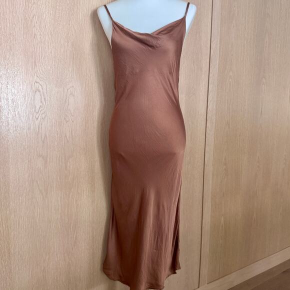 Young Fabulous and Broke Evie Satin midi Slip dress in Toffee Color size medium - Picture 6 of 16
